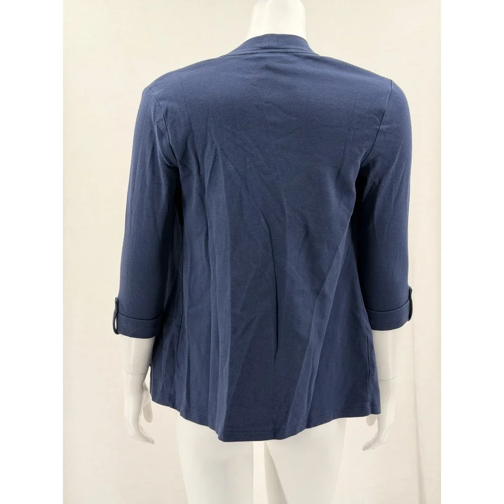 Karen Scott Sweater Womens Small Petite Navy Open Front Cardigan Pockets Office